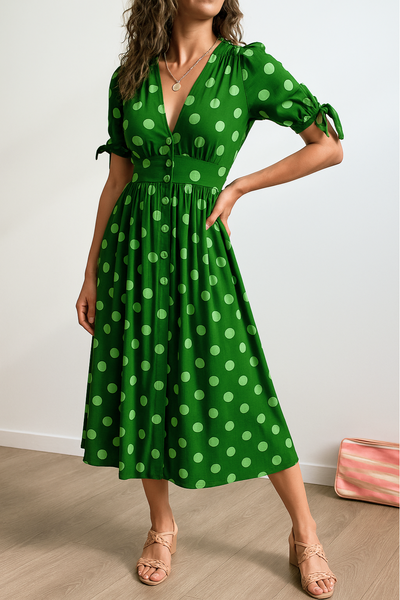 Brigitte™ | Elegantes Polka Dot Kleid mit V-Ausschnitt