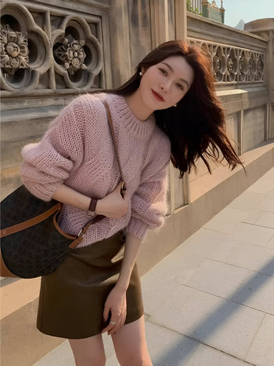 Miriam | Eleganter rosa Kabelstrickpullover