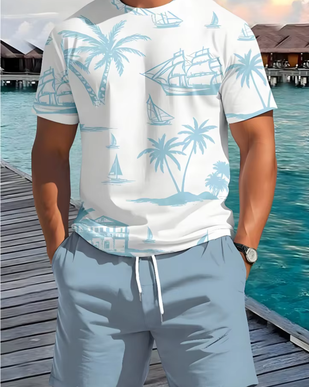CALENO – Sommer-T-Shirt mit maritimem Print für Herren