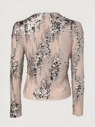 Edelgard | Glitzernde Pailletten-Blazer mit Reißverschluss