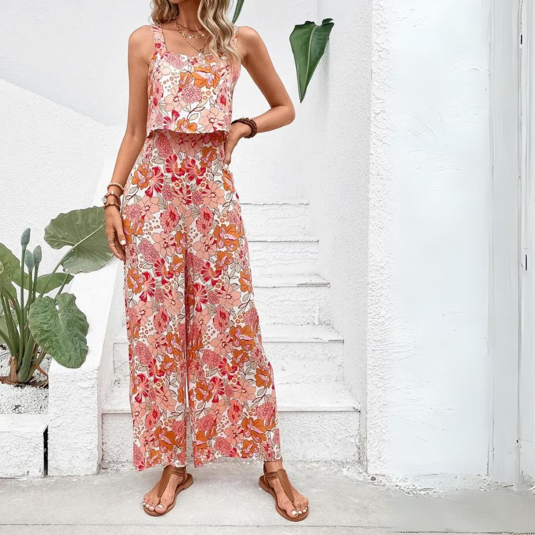 Keerstin - Ärmellos Mit Blumendruck & Weitem Bein  Damen Sommer Jumpsuit