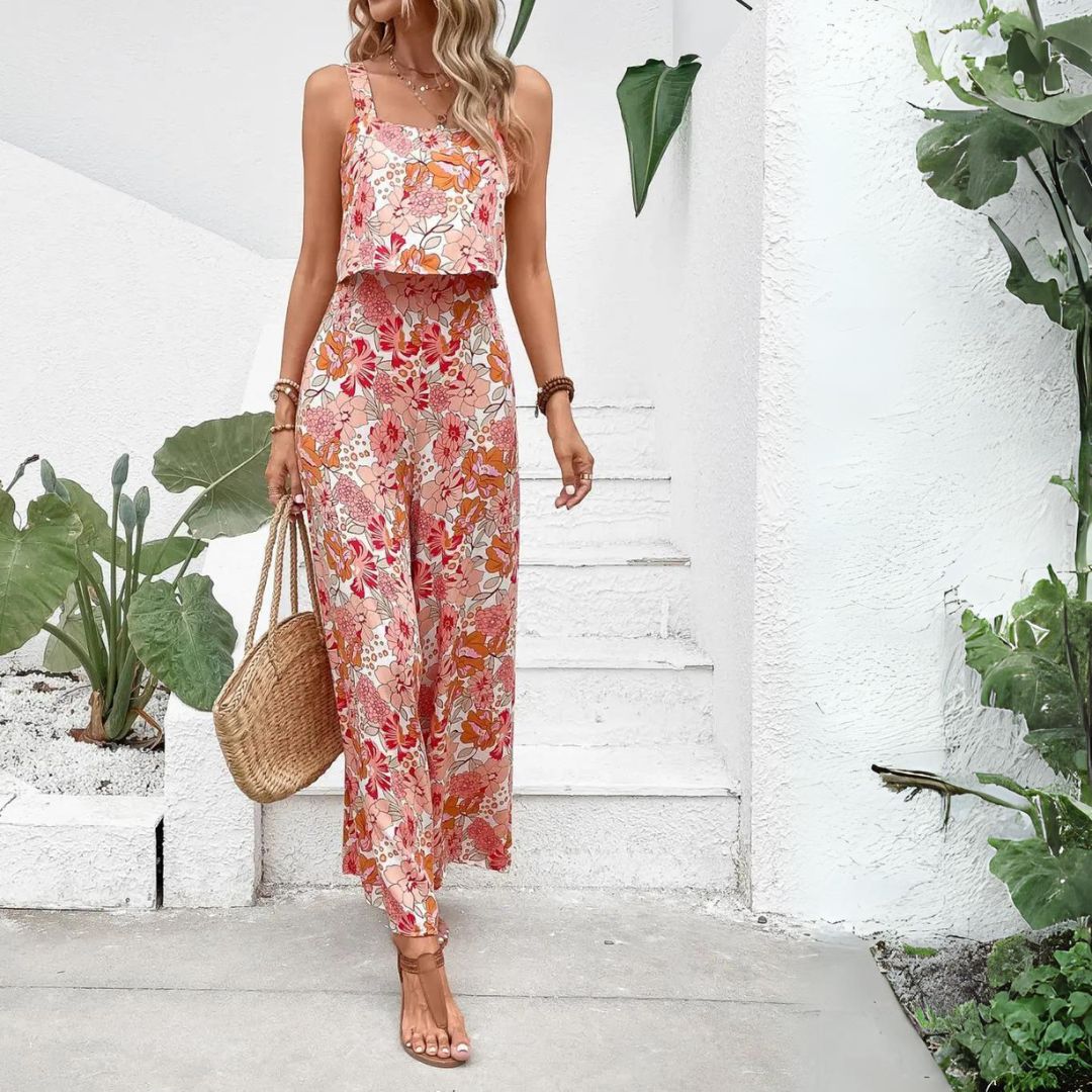 Keerstin - Ärmellos Mit Blumendruck & Weitem Bein  Damen Sommer Jumpsuit