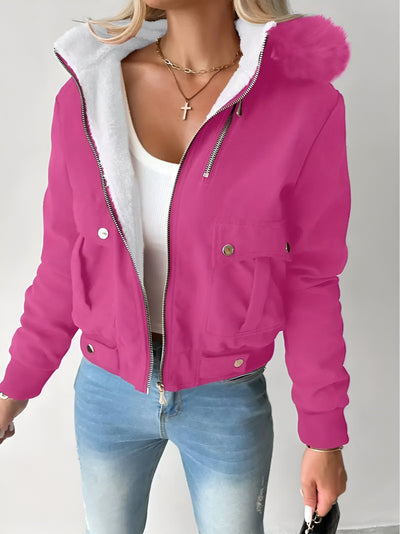 Angela | Schicke Magenta Fleece-gefütterte Kapuzenjacke mit Taschen