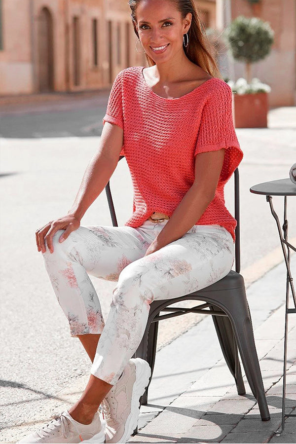 Rose® | Red Clay schlicht gestrickte Bluse mit lockeren Fledermausärmeln