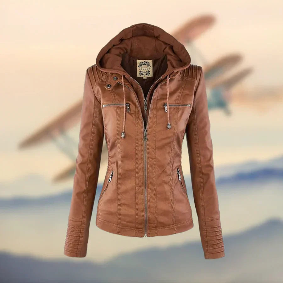 Elegante Zip-Up Jacke mit abnehmbarer Kapuze für Frauen