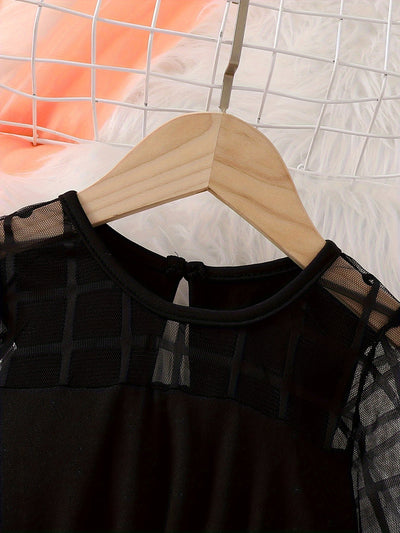 Mädchen Halloween-Kleid mit Mesh-Langarm und verspieltem Print