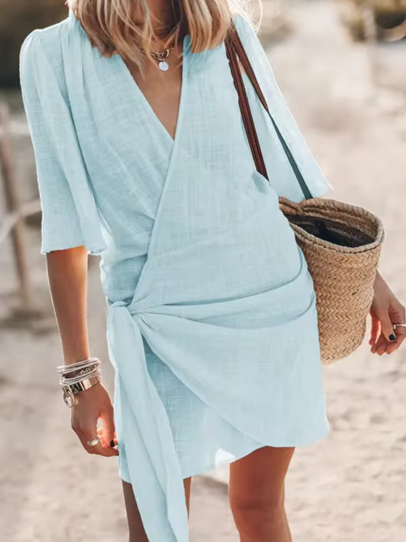 Valessia – Das frühlings-sommerkleid mit v-ausschnitt und wickeloptik