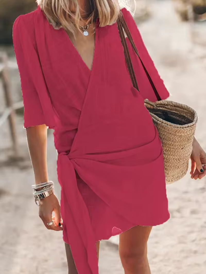 Valessia – Das frühlings-sommerkleid mit v-ausschnitt und wickeloptik