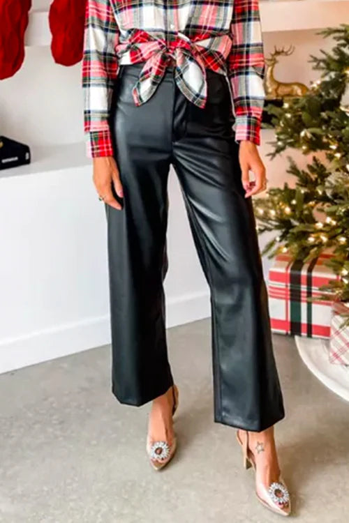 Hazel® | Hose aus Kunstleder mit geradem Bein und einem Knopf