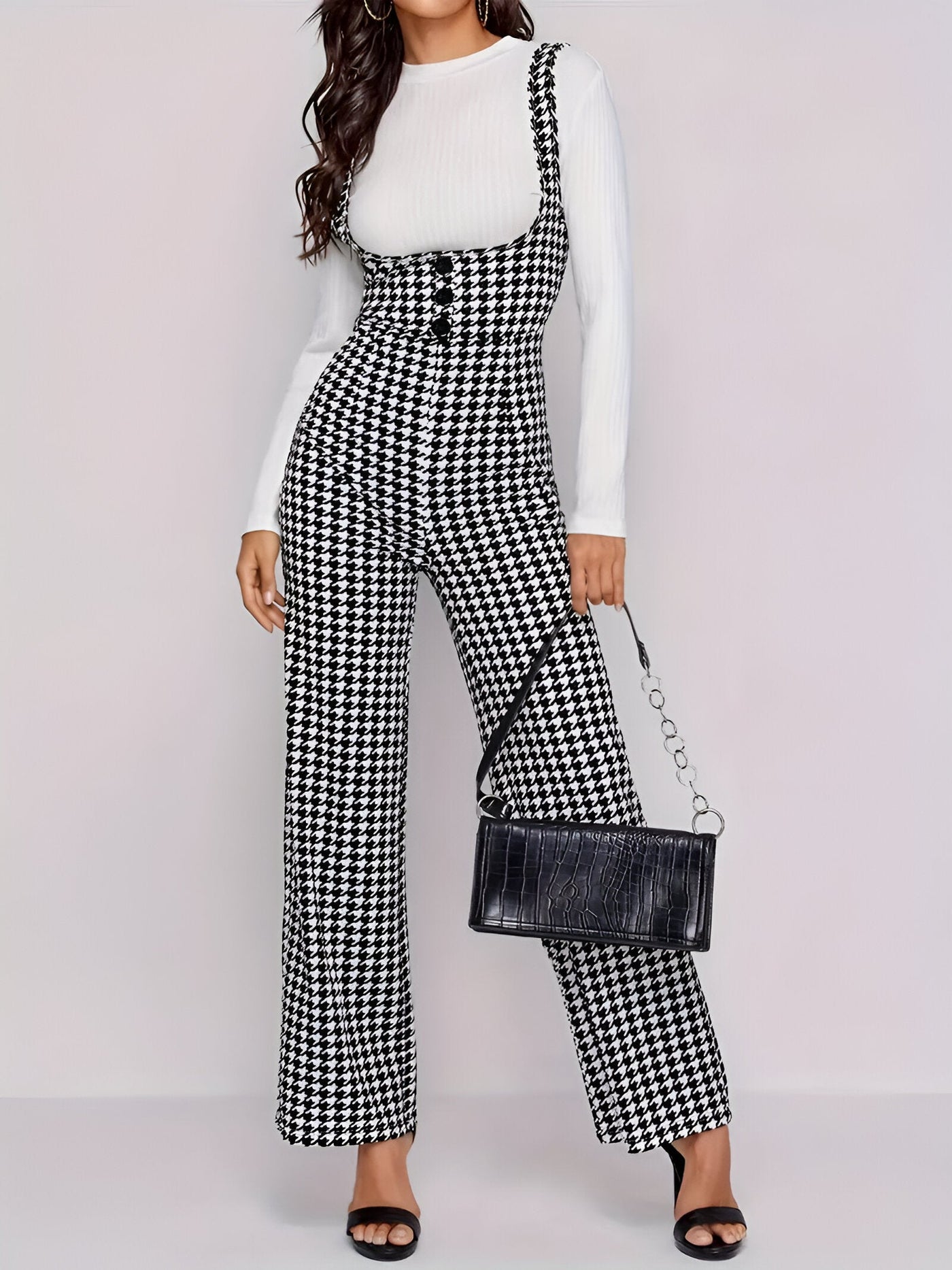 Mylah | Eleganter Hahnentrittmuster-Jumpsuit