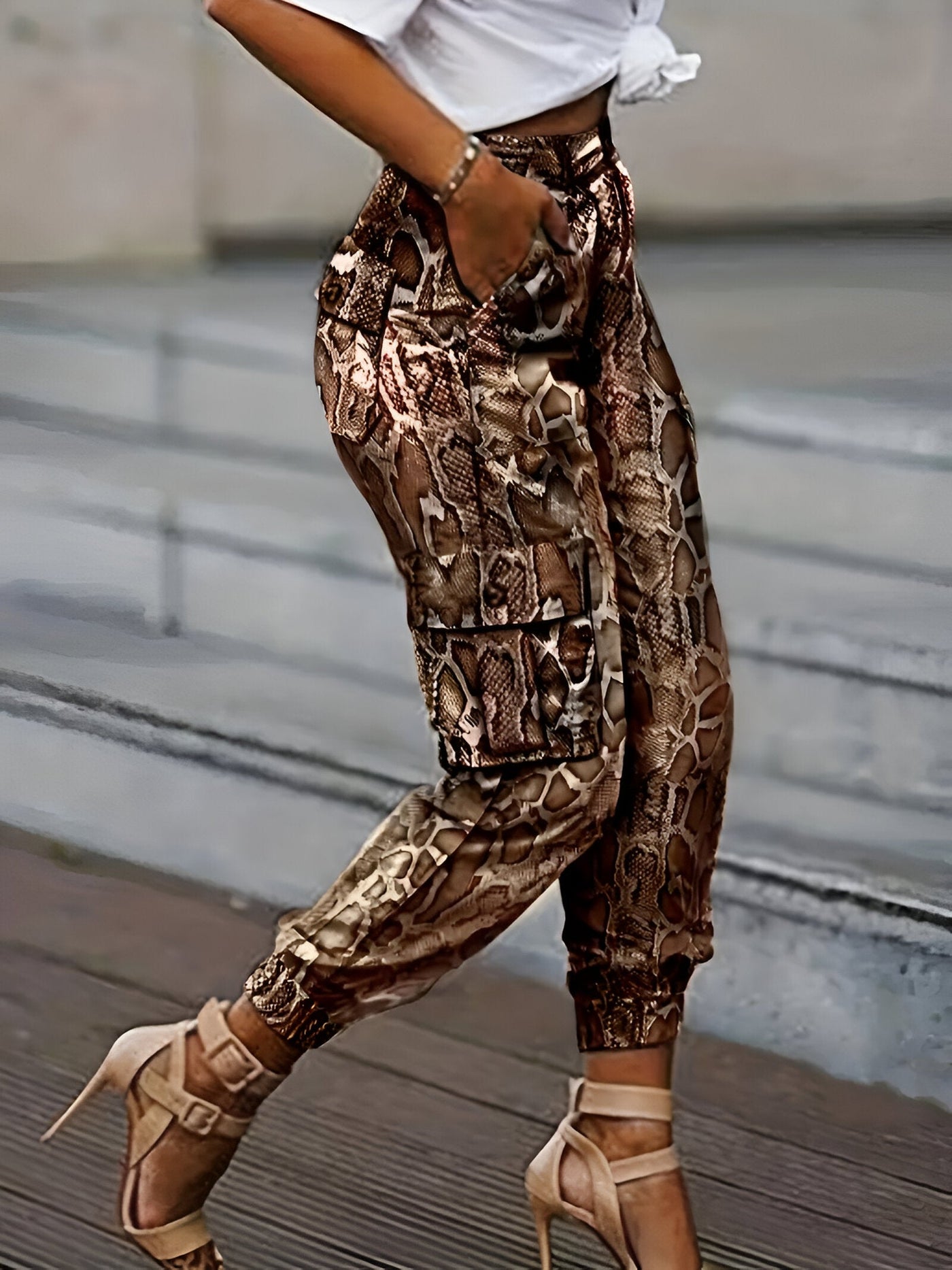 Louisa | Schicke Snake Skin Print Jogginghosen mit Hohem Bund