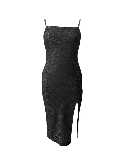 Esra | Schimmerndes Cami Kleid mit Schlitzsaum