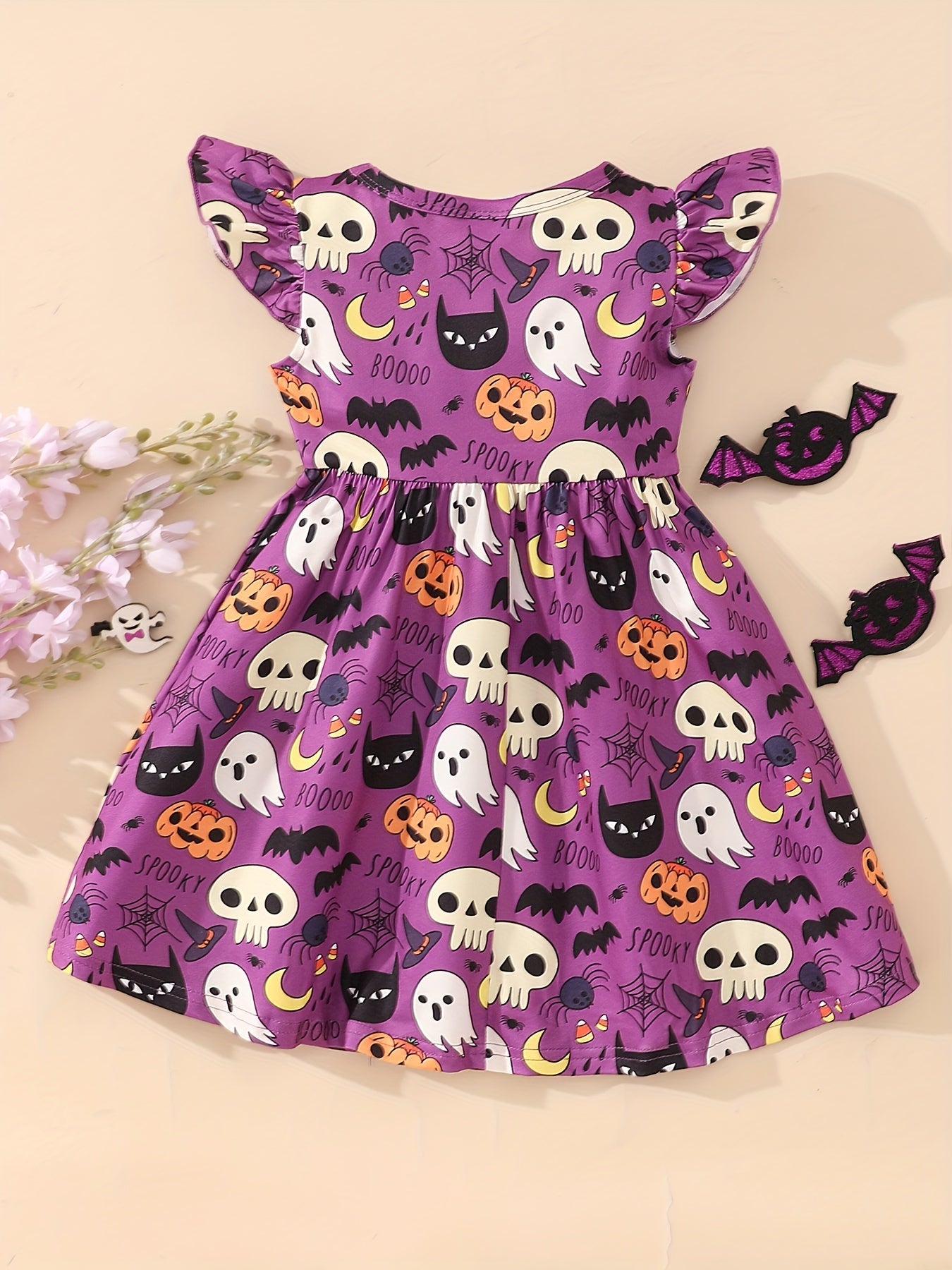 Mädchen Kleid mit Kürbis- und Geisterprint