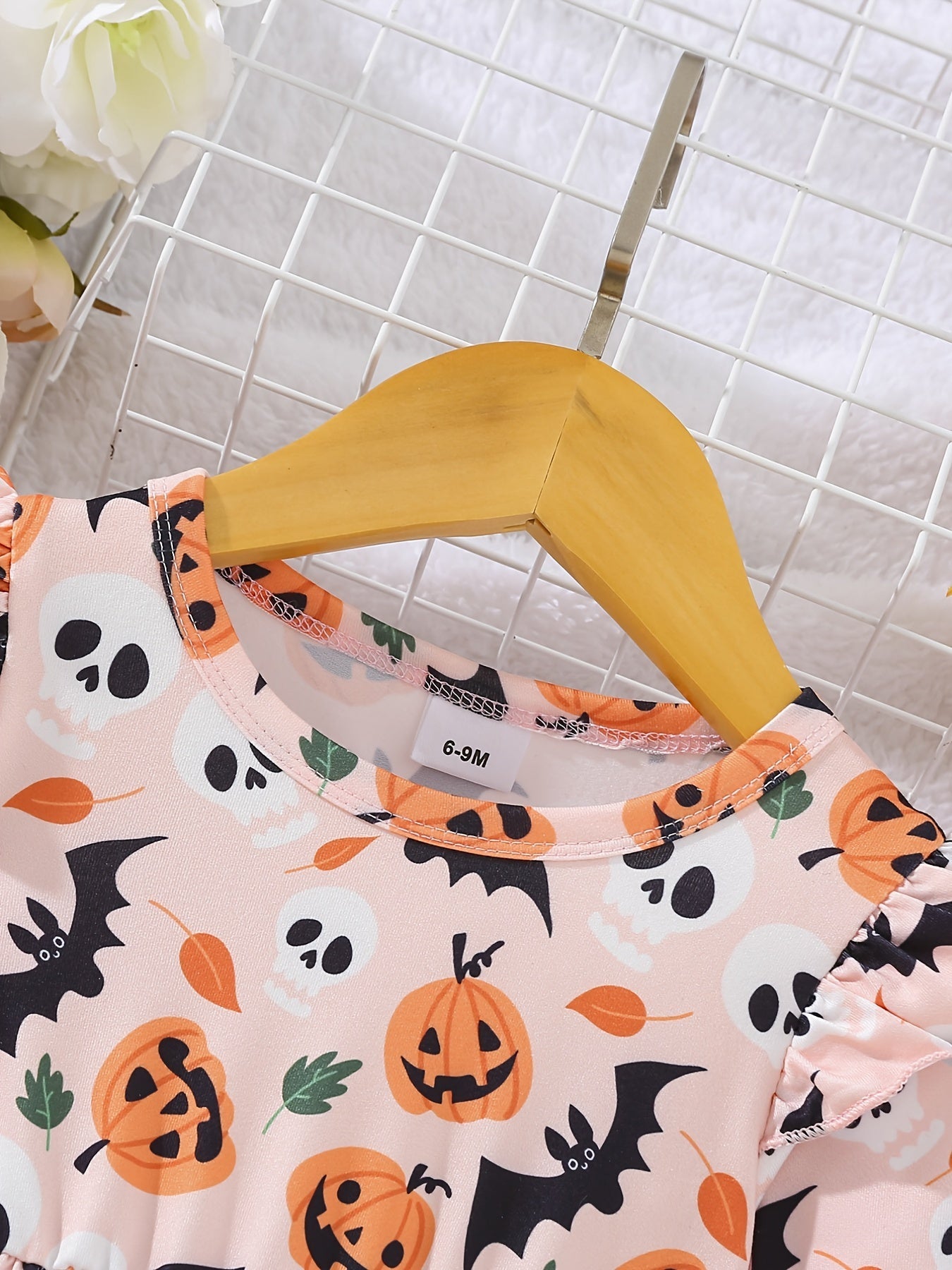 Halloween Baby Mädchen Kleid mit Faltendetails und Kürbis-Print
