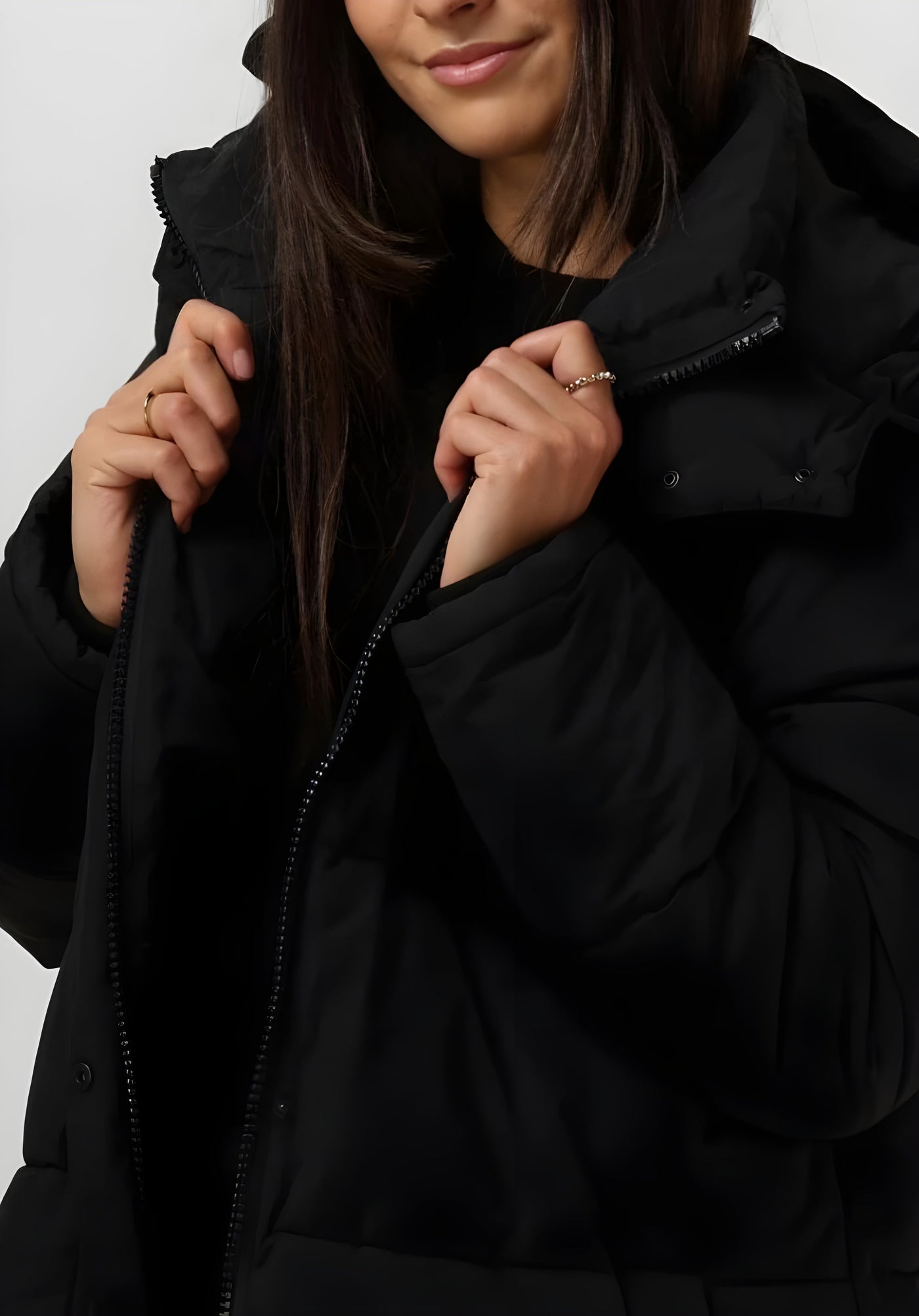 Damen Lange Winterjacke Schwarz - Mila