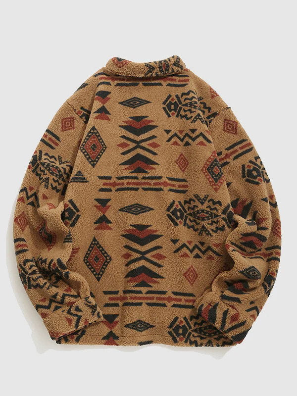 Alec - retro-fleecejacke mit aufschlägen im ethno-Stil