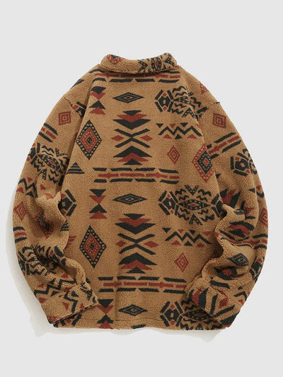 Alec - retro-fleecejacke mit aufschlägen im ethno-Stil