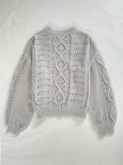 Hellgrauer Lochstrick-Pullover - Sophie