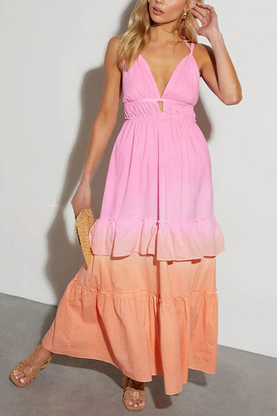 Celeste® | Living For Beach Days Neckholder-Maxikleid aus Leinenmischung mit Farbverlauf und Taschen