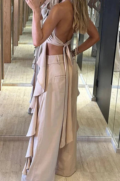 Erika® | Sexy, einfarbig, rückenfrei, Volant, U-Ausschnitt, ärmellos, zweiteilig