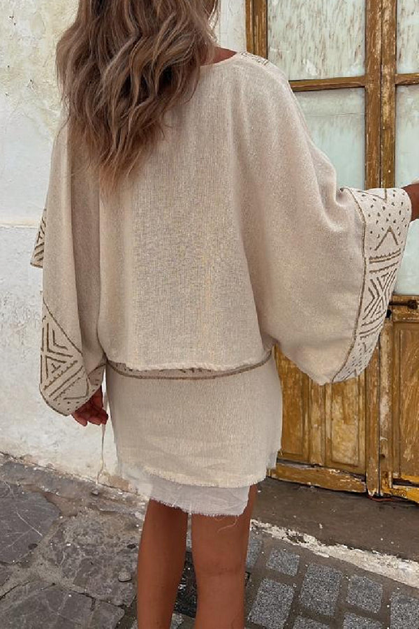 Olivia® | Loses Top mit Dolman-Ärmeln und Ethno-Print aus Leinenmischung