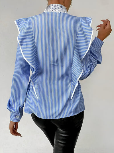 Marleisha | elegantes gestreiftes hemd mit langen armeln, spitze und rüschen