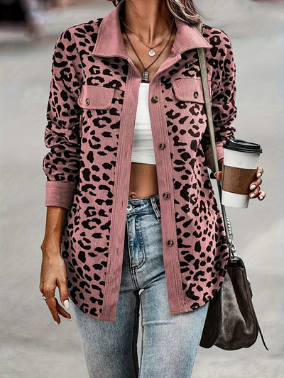 Leopardenmuster Langarm-Jacke mit Knopfleiste - Fiona