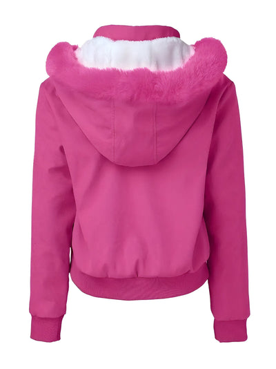 Angela | Schicke Magenta Fleece-gefütterte Kapuzenjacke mit Taschen