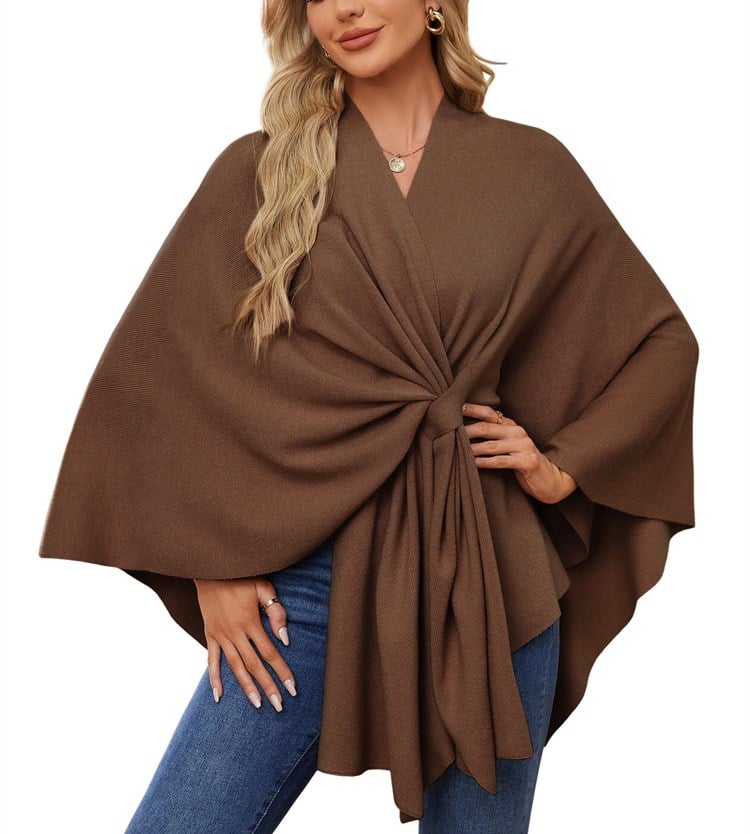 Eleganter Wickelponcho Ivory Weiß - Clara
