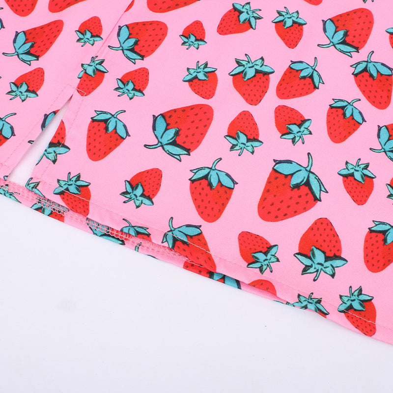 Joanne – Kirschdruck A-Linien-Minirock mit hohem Bund und Schlitz