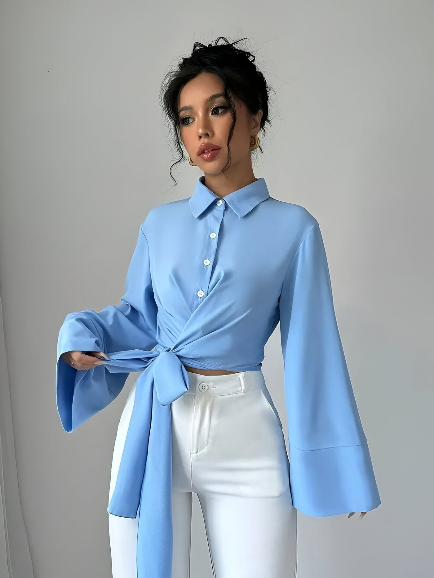 Madchen | Trendiges Crop-Top mit Schleife und Glockenärmeln