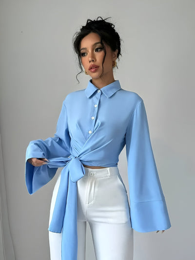 Madchen | Trendiges Crop-Top mit Schleife und Glockenärmeln