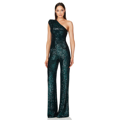 Diana – Ärmelloser Ein-Schulter-Pailletten-Jumpsuit