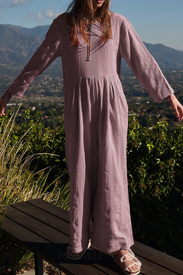 Lizzy® | Mehrfarbiger, lockerer, lässiger Overall mit weitem Bein und Rundhalsausschnitt