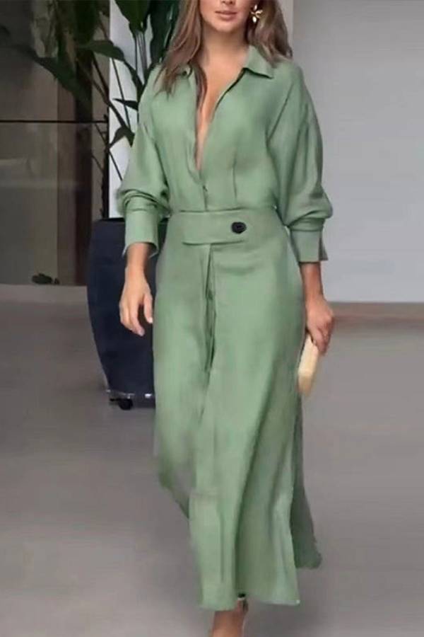 Ruby® | Midikleid mit durchgehenden Ärmeln, V-Ausschnitt, Gürtel und Knopftasche