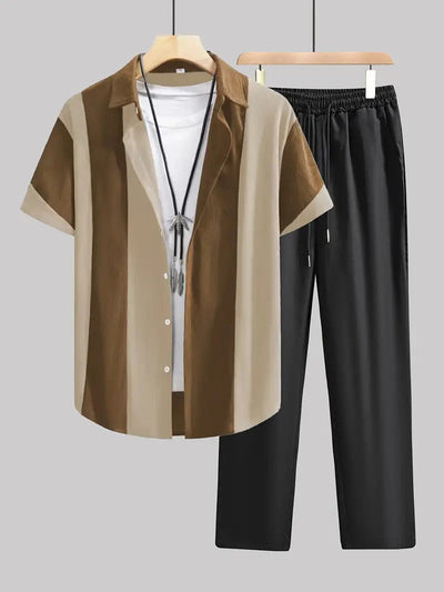 Timothy – Lässiger modischer gestreifter Kurzarmhemd-Hosenanzug