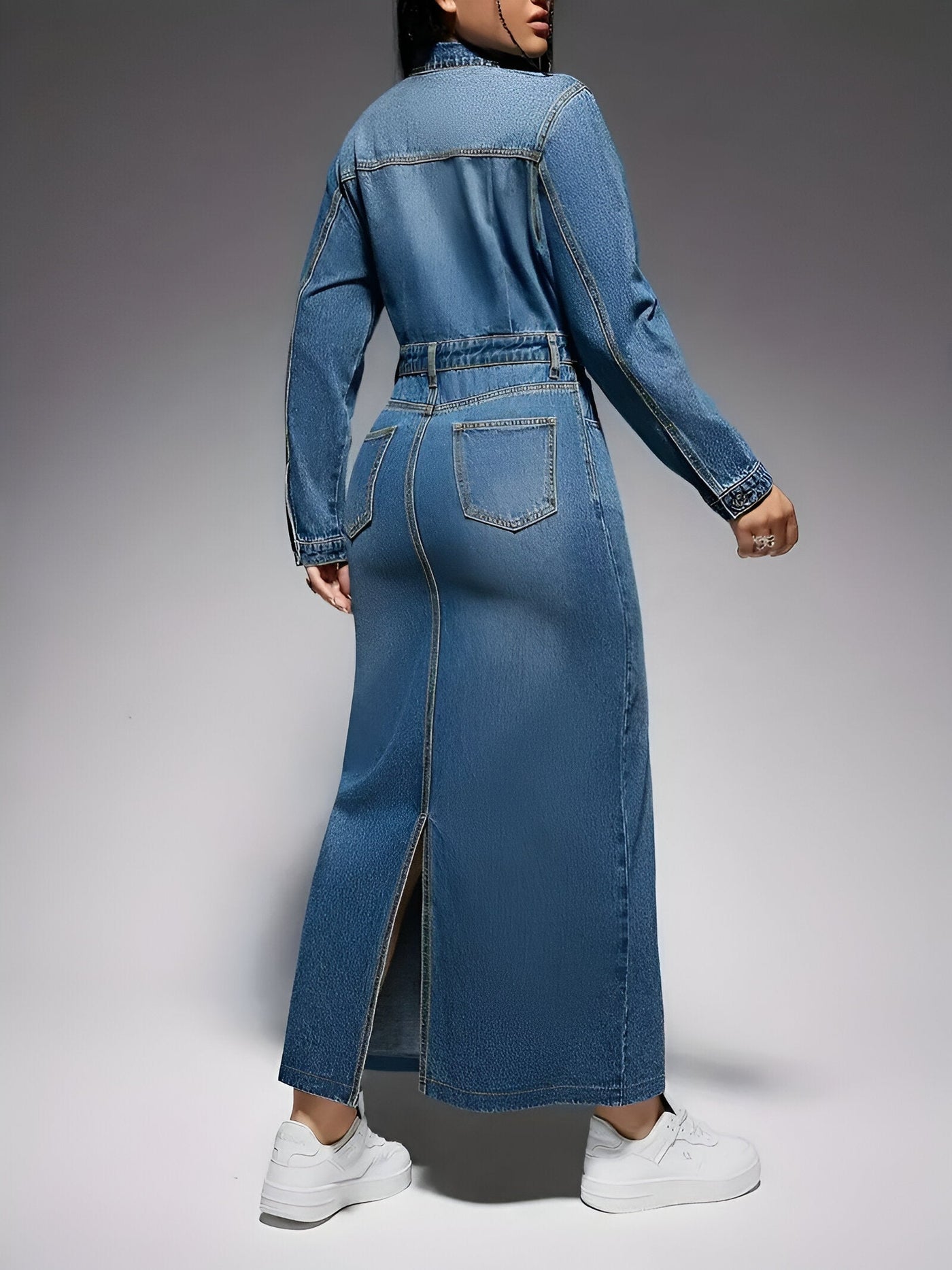 Liona | Stylisches Denim-Look Langarmkleid