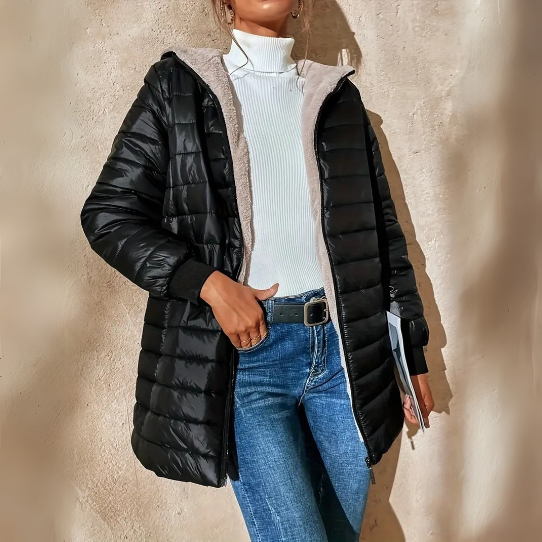 Ultra-gemütliche Kapuzen-Pufferjacke mit Fleece-Futter für Frauen