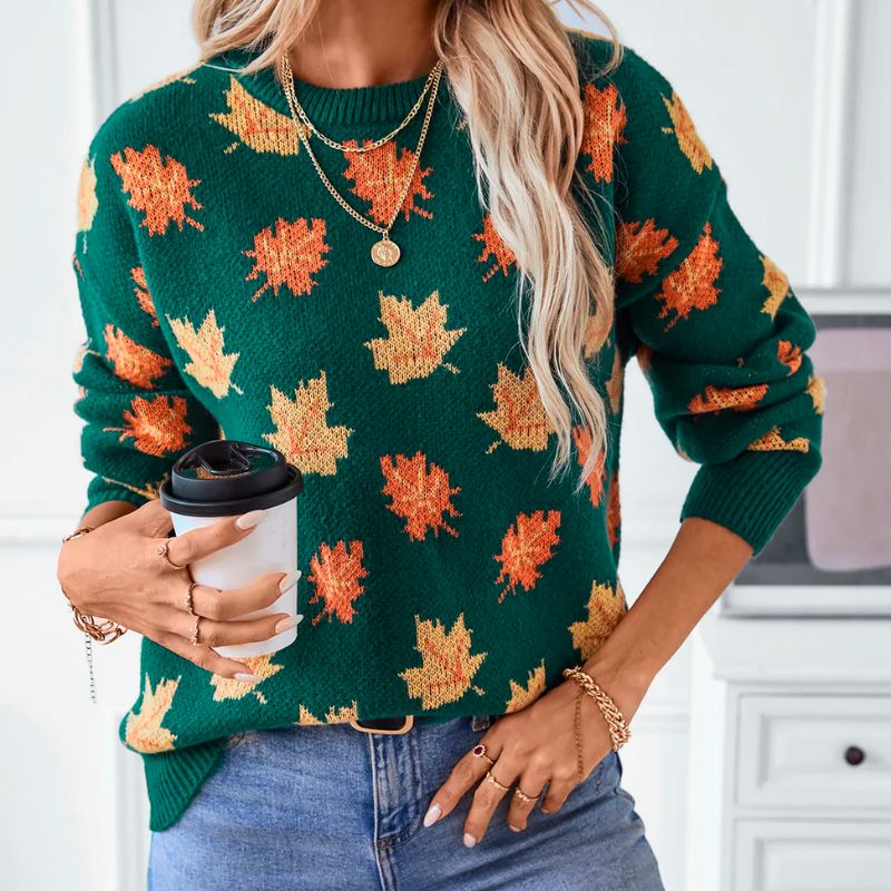 Gemütlicher Herbstblätter-Pullover für Damen