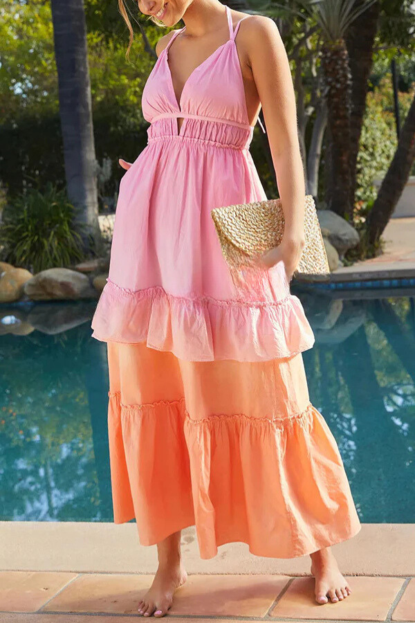 Celeste® | Living For Beach Days Neckholder-Maxikleid aus Leinenmischung mit Farbverlauf und Taschen