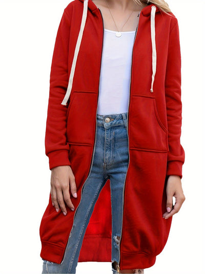 Roter Langer Zip-Up Hoodie – Lisa