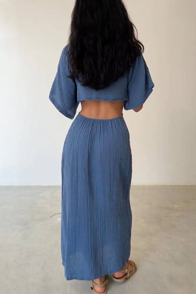 Elda® | Kleid aus Baumwolle und Leinen mit Schnürung und freiliegender Taille