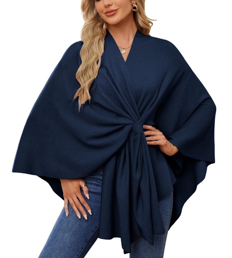 Eleganter Wickelponcho Ivory Weiß - Clara