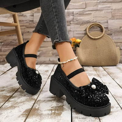 Lina | Schicke Damen Loafers mit Perle und Schleife