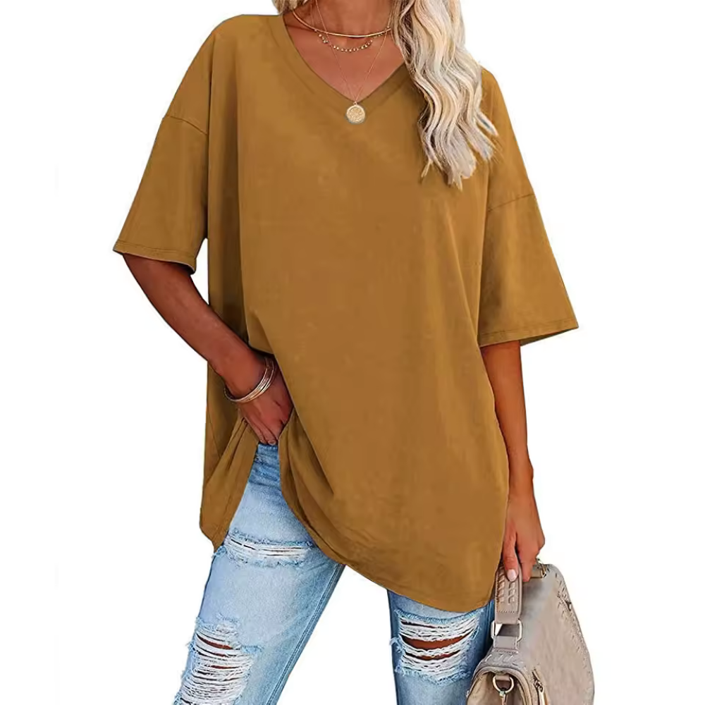 Saria - Casual, luftig & stylisch Damen-Oversize-T-Shirt mit V-Ausschnitt