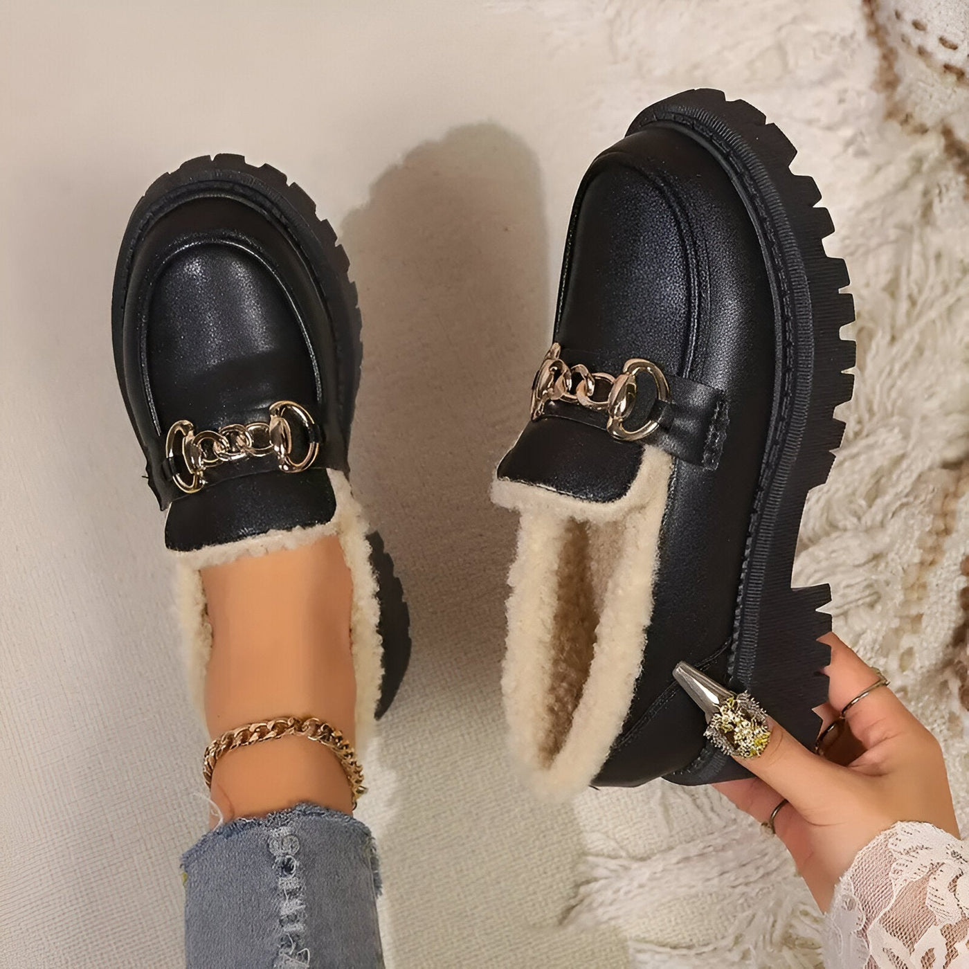 Zelia | Stylische Baumwoll Chain Loafers