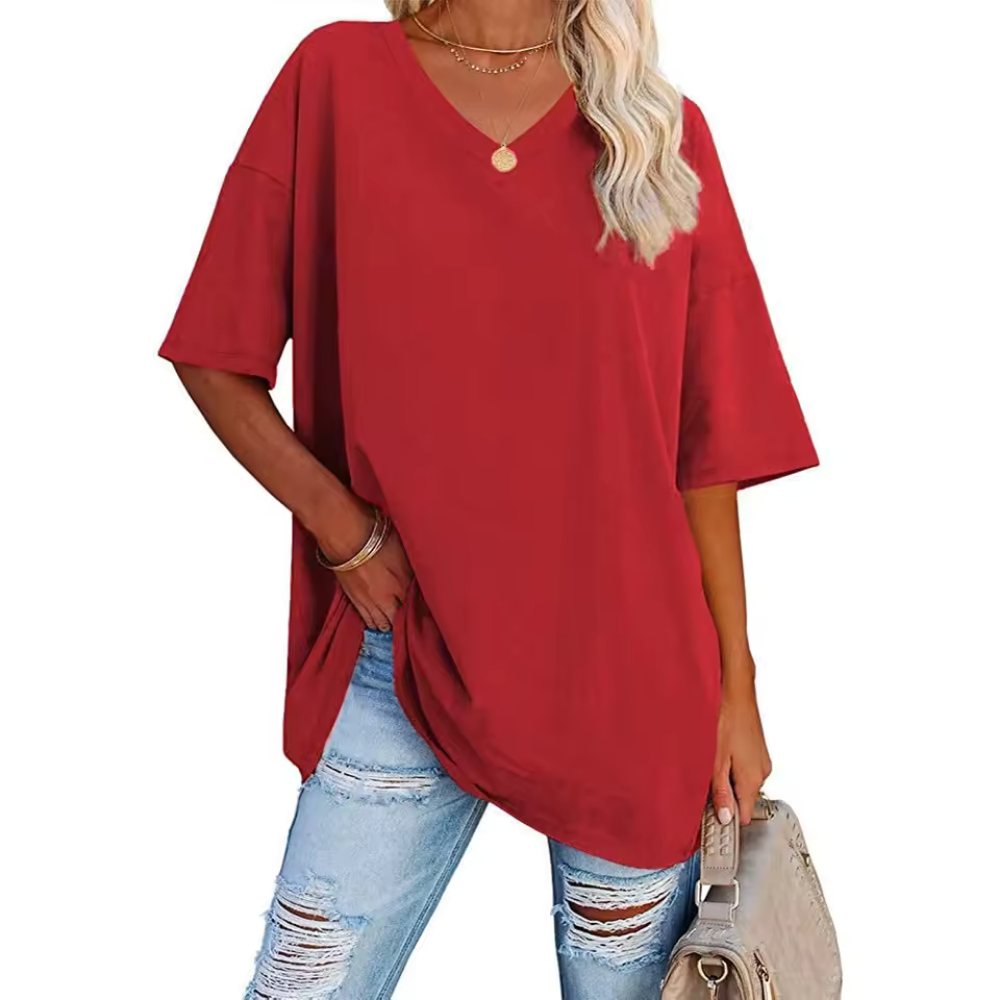 Saria - Casual, luftig & stylisch Damen-Oversize-T-Shirt mit V-Ausschnitt