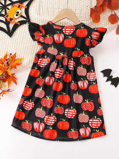 Mädchen Kleid mit niedlichem Cartoon-Allover-Print und Rüschenärmeln – Pink