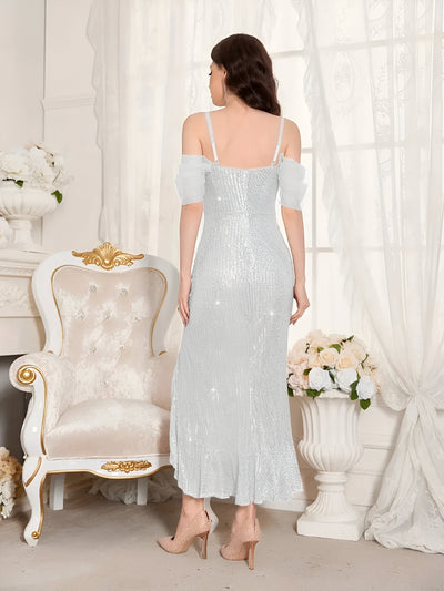 Beate | Glamouröses Cold-Shoulder Paillettenkleid