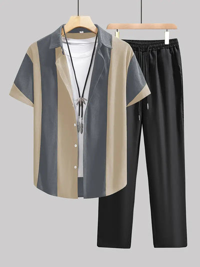 Timothy – Lässiger modischer gestreifter Kurzarmhemd-Hosenanzug